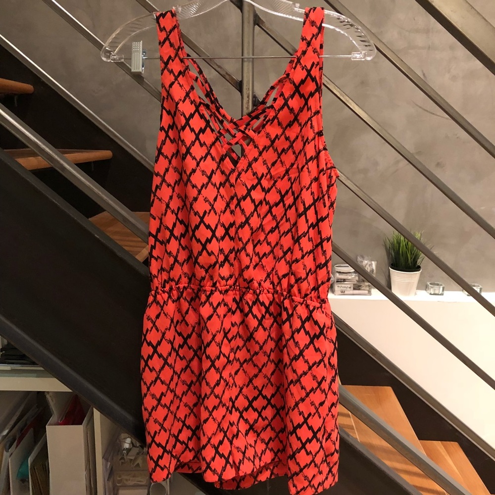 Silence+Noise red/orange & black crisscross romper